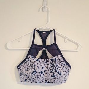 LULULEMON NAVY AND WHITE HIGH NECK SPORTS BRA